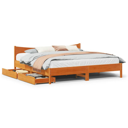 Bed Frame with Drawers Wax Brown 200x200 cm Solid Wood Pine