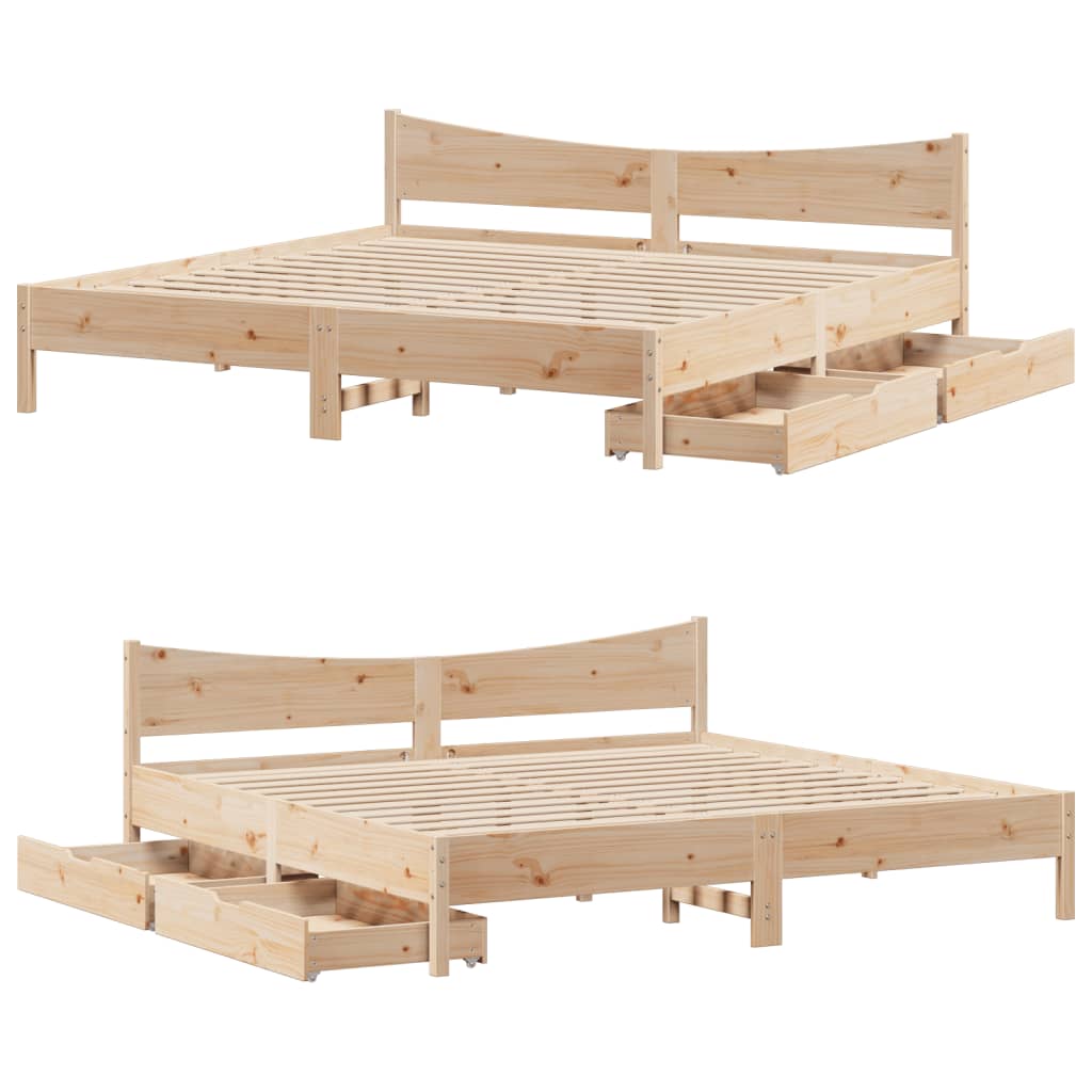 Bed Frame with Drawers 180x200 cm Super King Solid Wood Pine