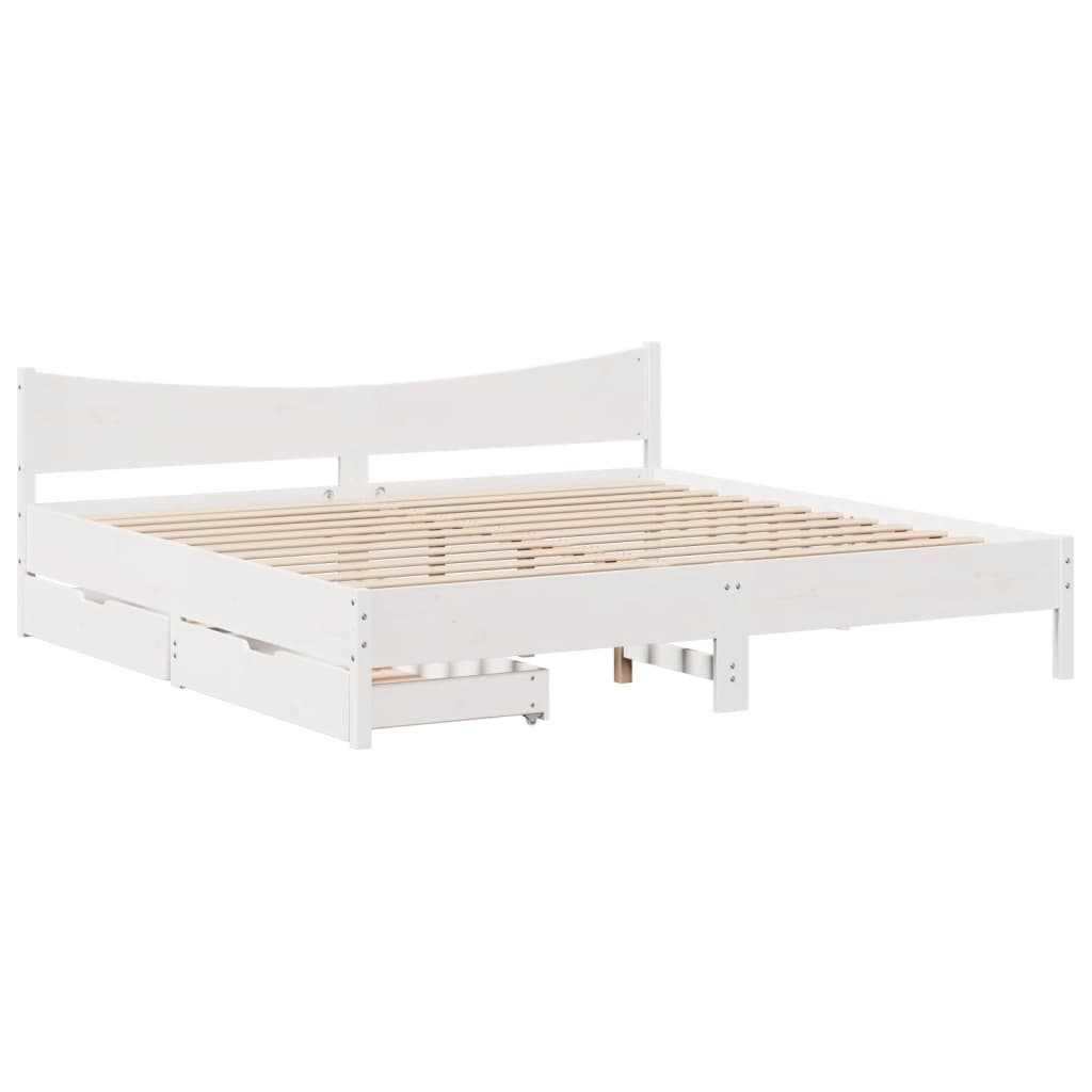 Bed Frame with Drawers White 180x200 cm Super King Solid Wood Pine