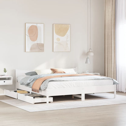 Bed Frame with Drawers White 180x200 cm Super King Solid Wood Pine