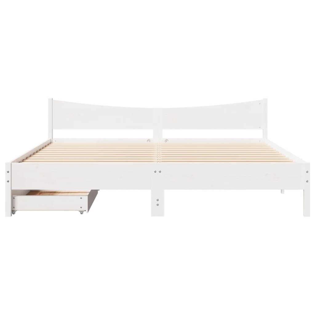 Bed Frame with Drawers White 180x200 cm Super King Solid Wood Pine