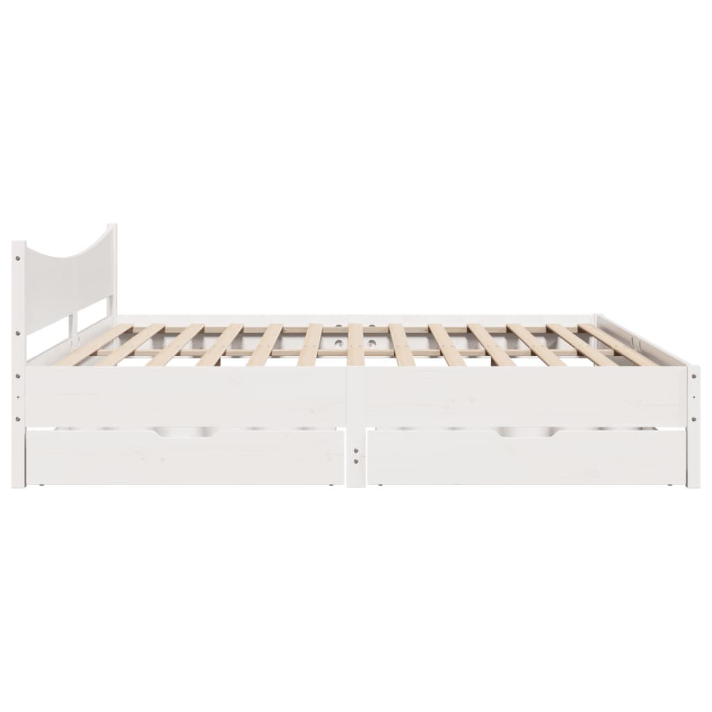 Bed Frame with Drawers White 180x200 cm Super King Solid Wood Pine