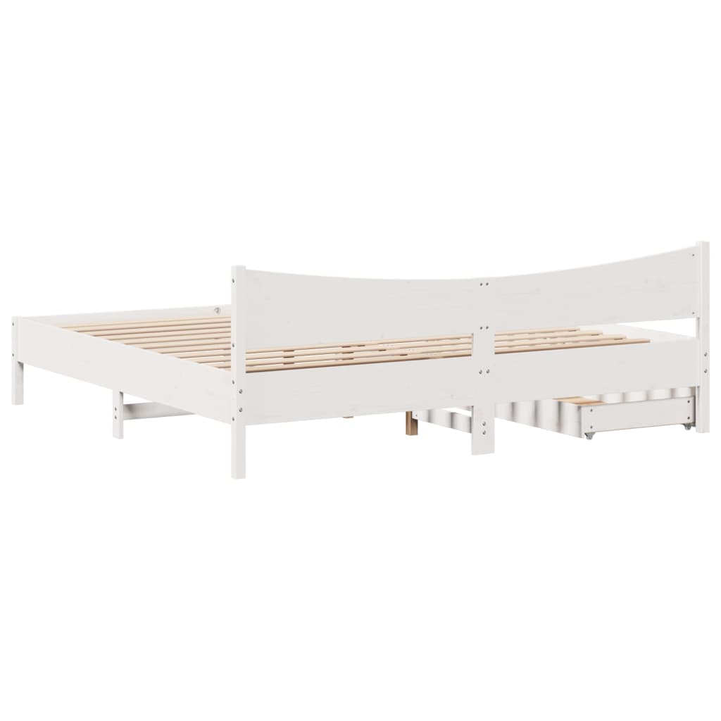 Bed Frame with Drawers White 180x200 cm Super King Solid Wood Pine