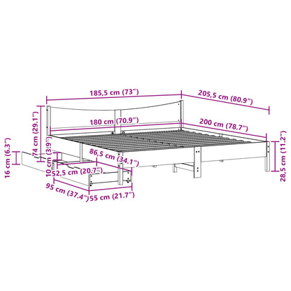 Bed Frame with Drawers White 180x200 cm Super King Solid Wood Pine