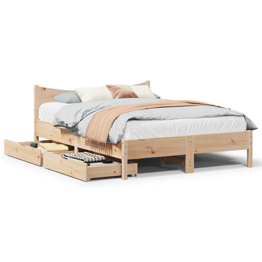 Bed Frame with Drawers 160x200 cm Solid Wood Pine