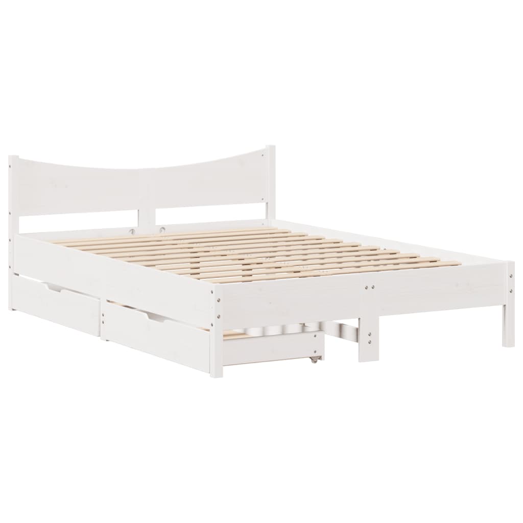 Bed Frame with Drawers White 160x200 cm Solid Wood Pine