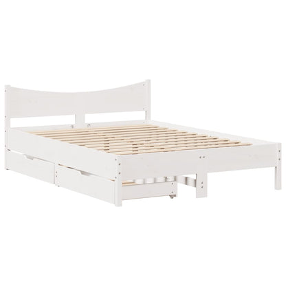 Bed Frame with Drawers White 160x200 cm Solid Wood Pine