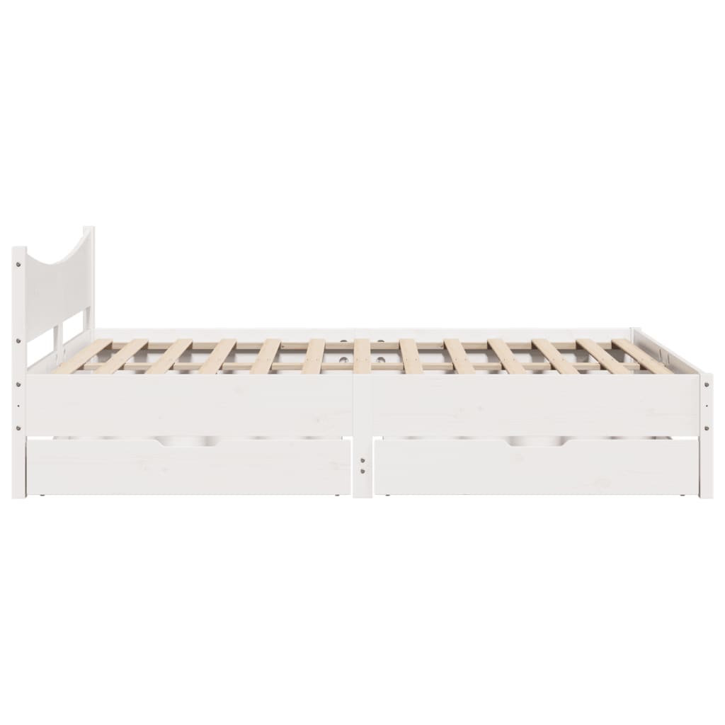 Bed Frame with Drawers White 160x200 cm Solid Wood Pine