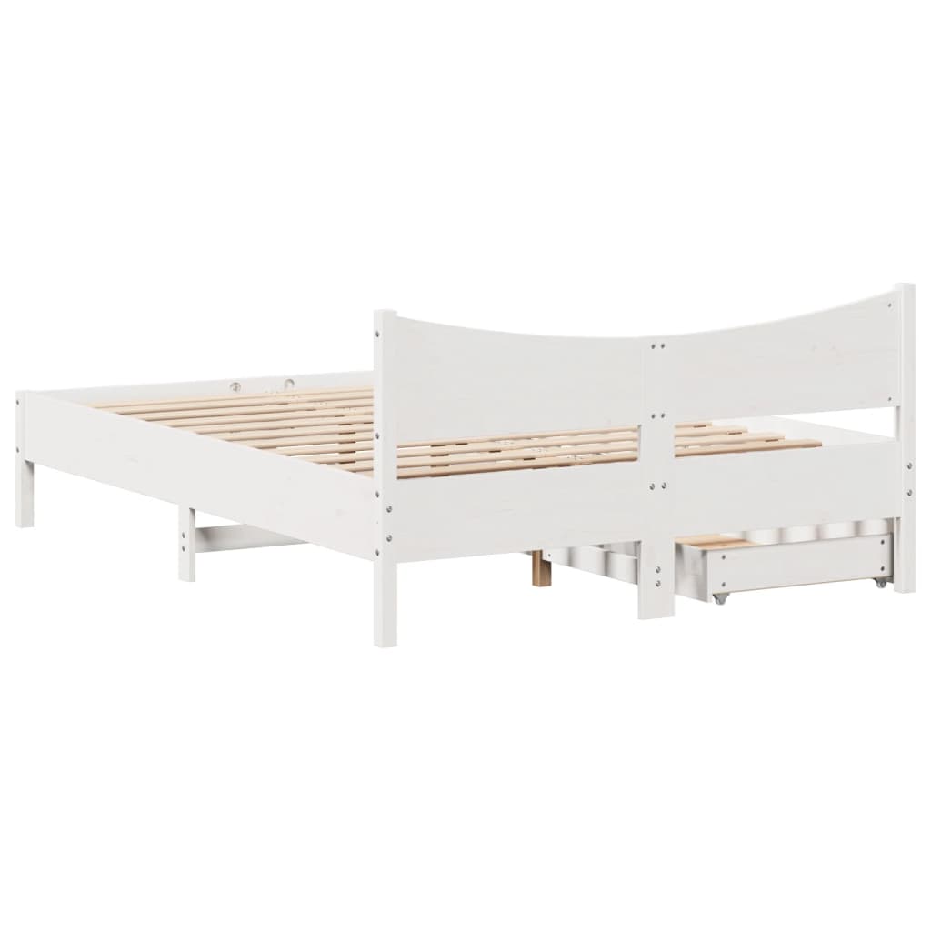 Bed Frame with Drawers White 160x200 cm Solid Wood Pine