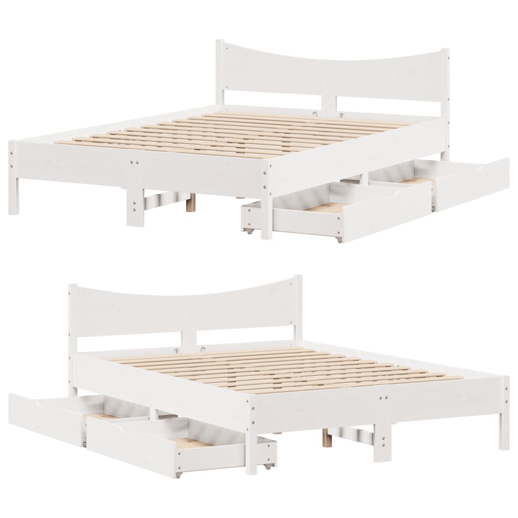 Bed Frame with Drawers White 160x200 cm Solid Wood Pine