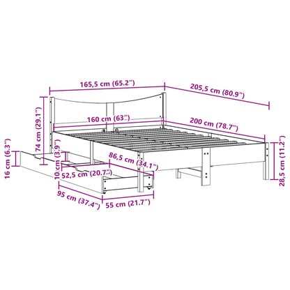 Bed Frame with Drawers White 160x200 cm Solid Wood Pine