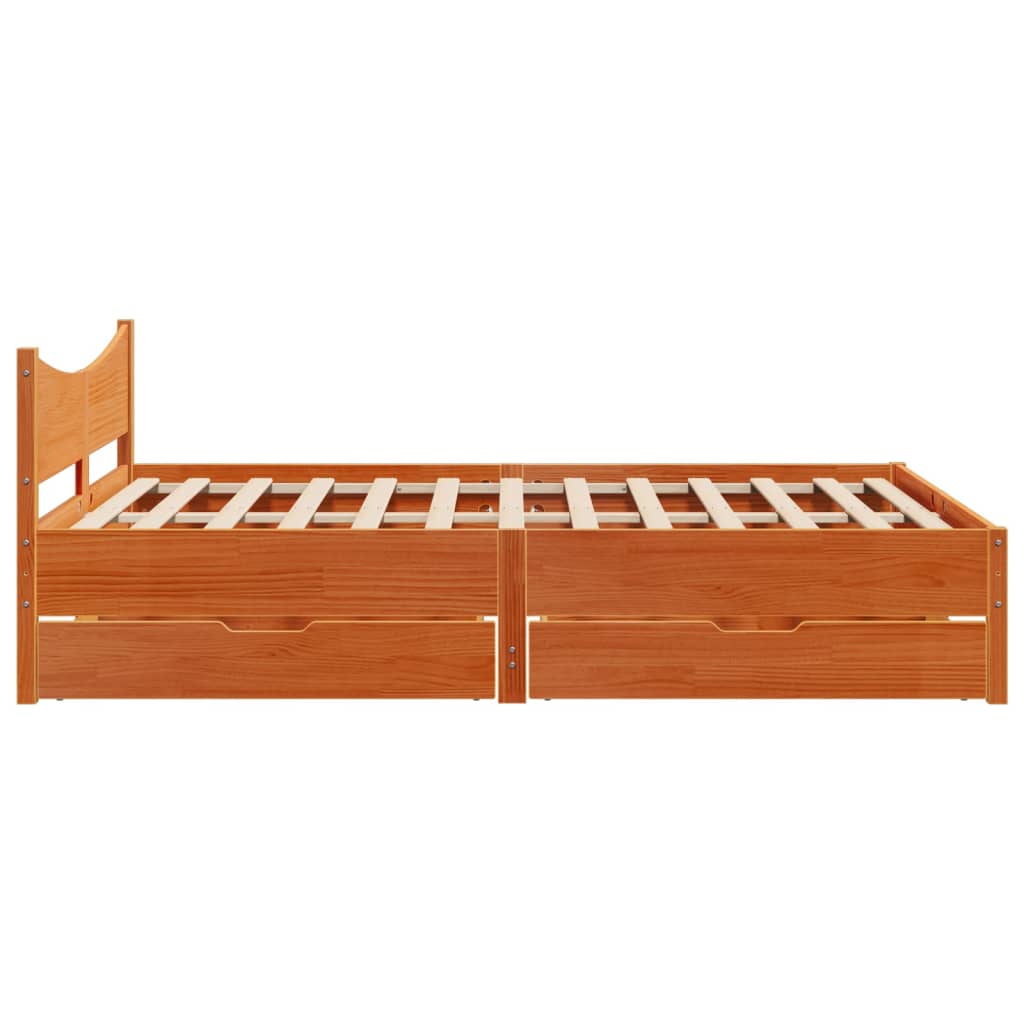 Bed Frame with Drawers Wax Brown 160x200 cm Solid Wood Pine