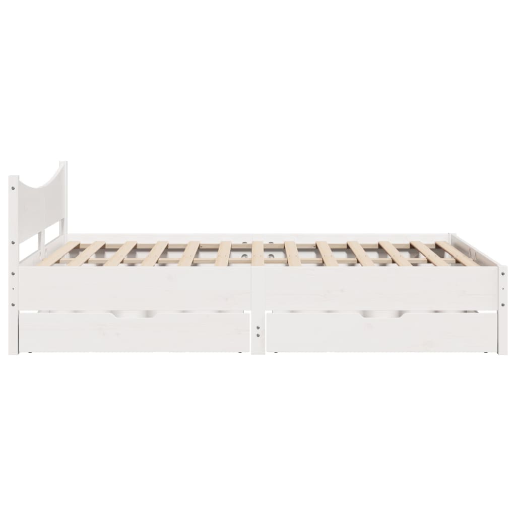 Bed Frame with Drawers White 150x200 cm King Size Solid Wood Pine