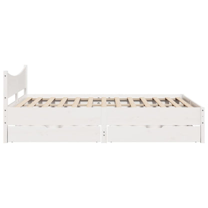 Bed Frame with Drawers White 150x200 cm King Size Solid Wood Pine