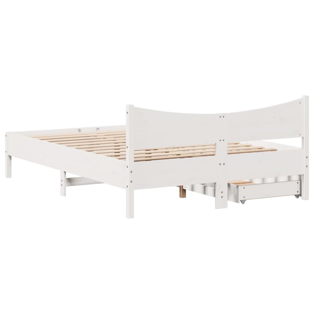 Bed Frame with Drawers White 150x200 cm King Size Solid Wood Pine