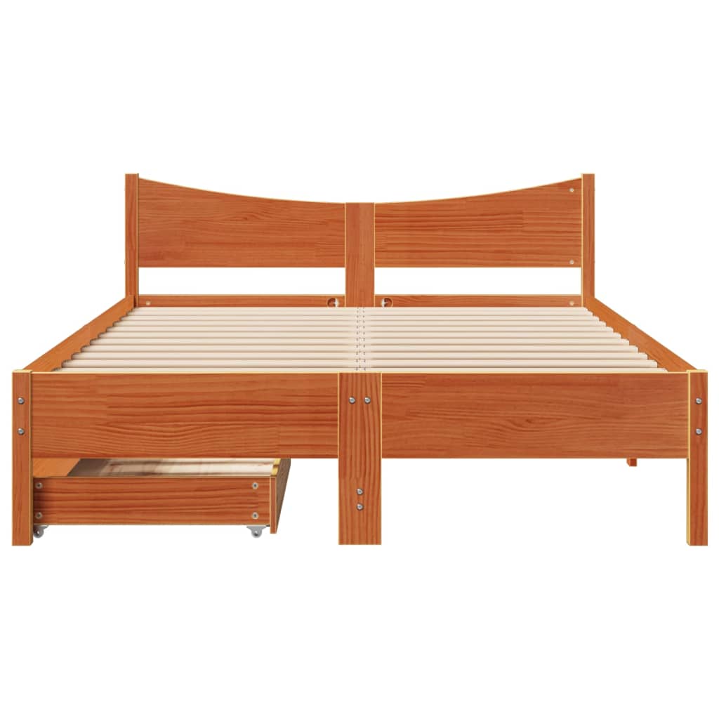 Bed Frame with Drawers Wax Brown 150x200 cm King Size Solid Wood Pine