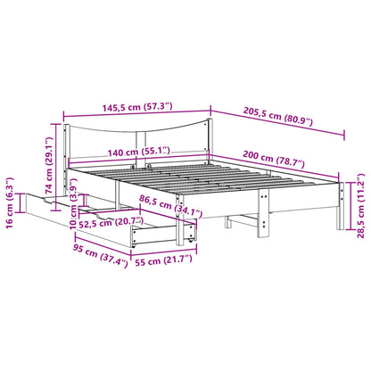 Bed Frame with Drawers 140x200 cm Solid Wood Pine