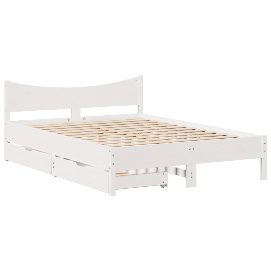 Bed Frame with Drawers White 140x200 cm Solid Wood Pine