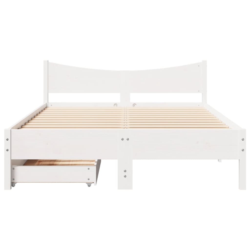 Bed Frame with Drawers White 140x200 cm Solid Wood Pine