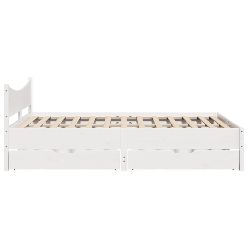 Bed Frame with Drawers White 140x200 cm Solid Wood Pine