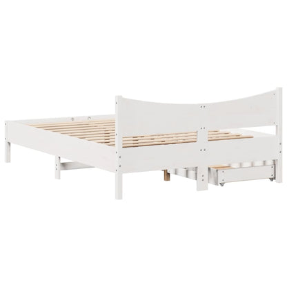 Bed Frame with Drawers White 140x200 cm Solid Wood Pine