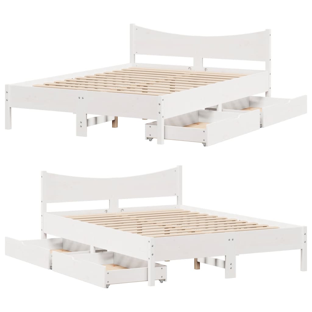 Bed Frame with Drawers White 120x200 cm Solid Wood Pine