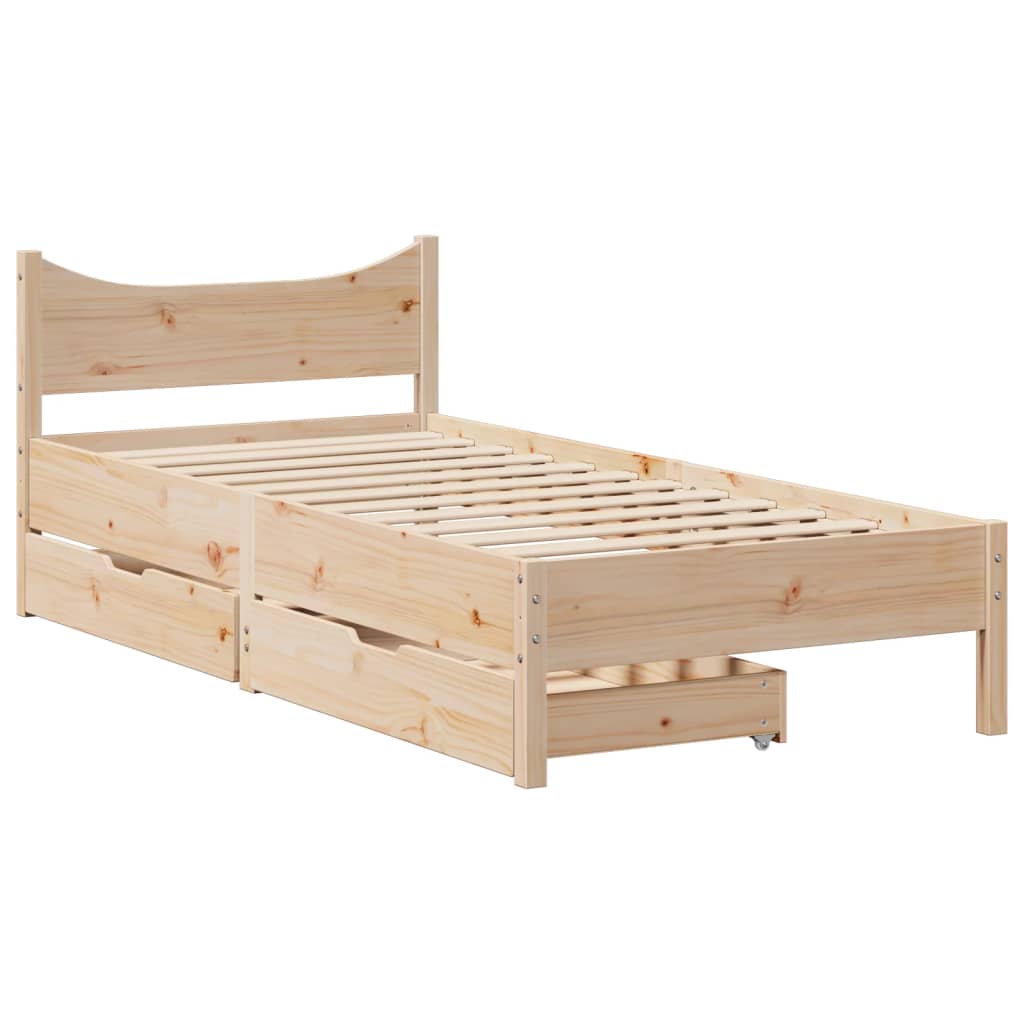 Bed Frame with Drawers 100x200 cm Solid Wood Pine