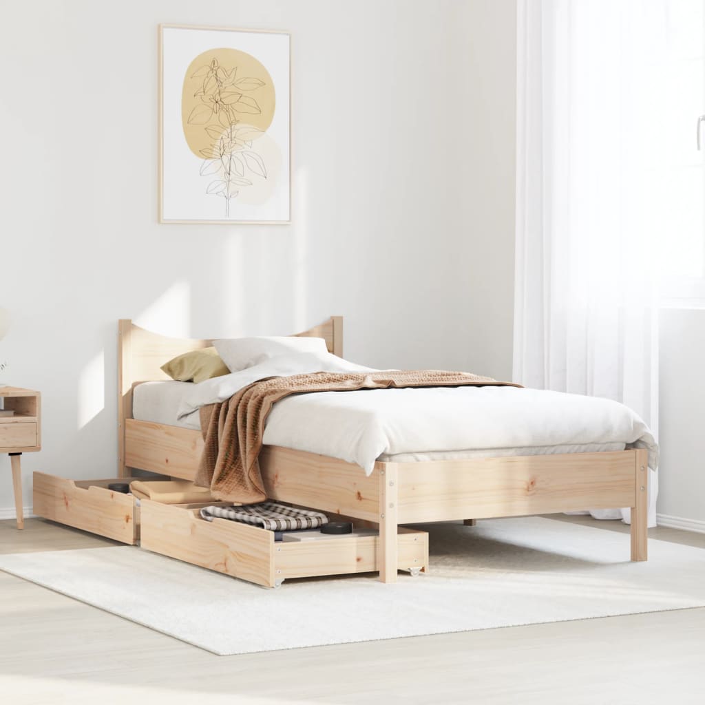 Bed Frame with Drawers 100x200 cm Solid Wood Pine