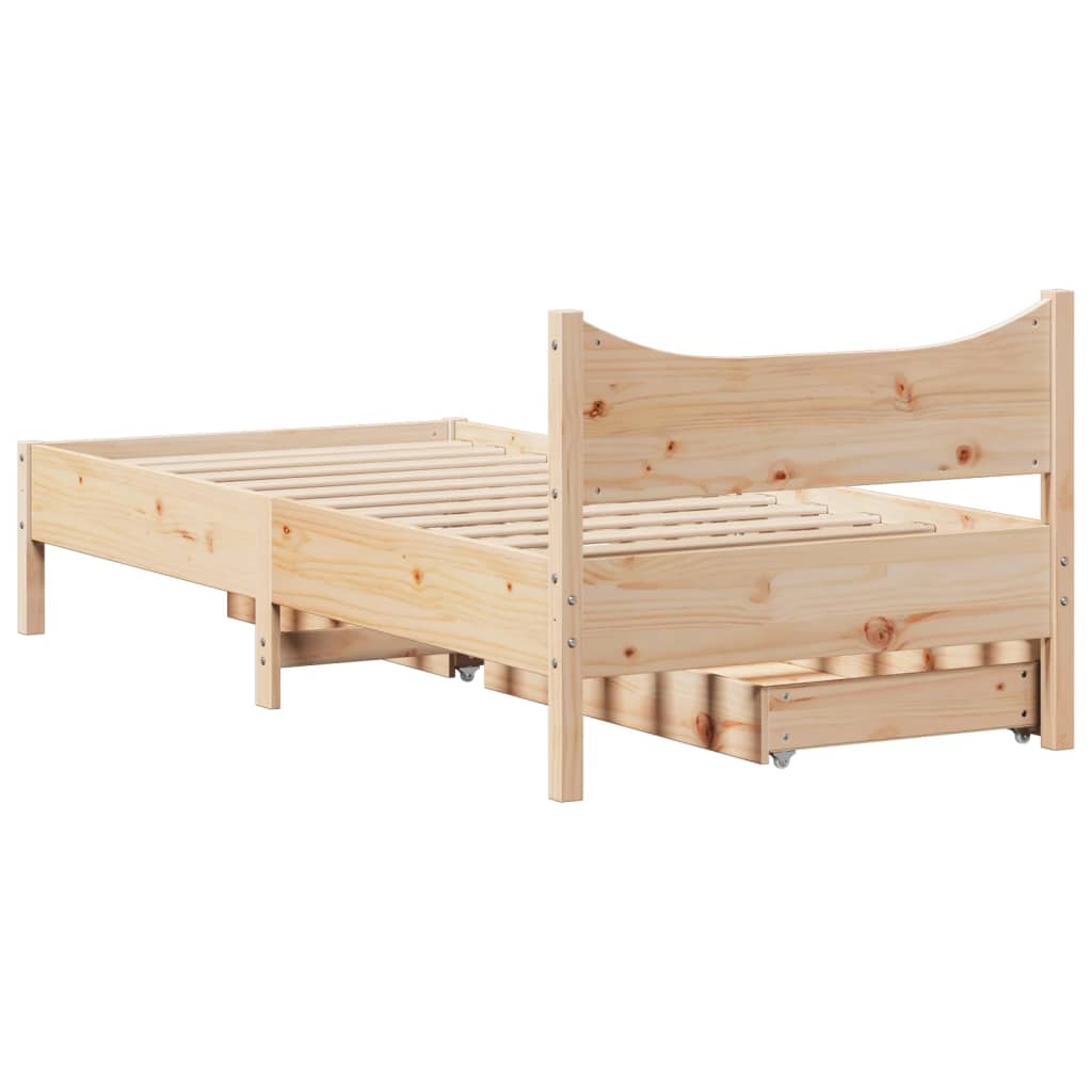 Bed Frame with Drawers 100x200 cm Solid Wood Pine