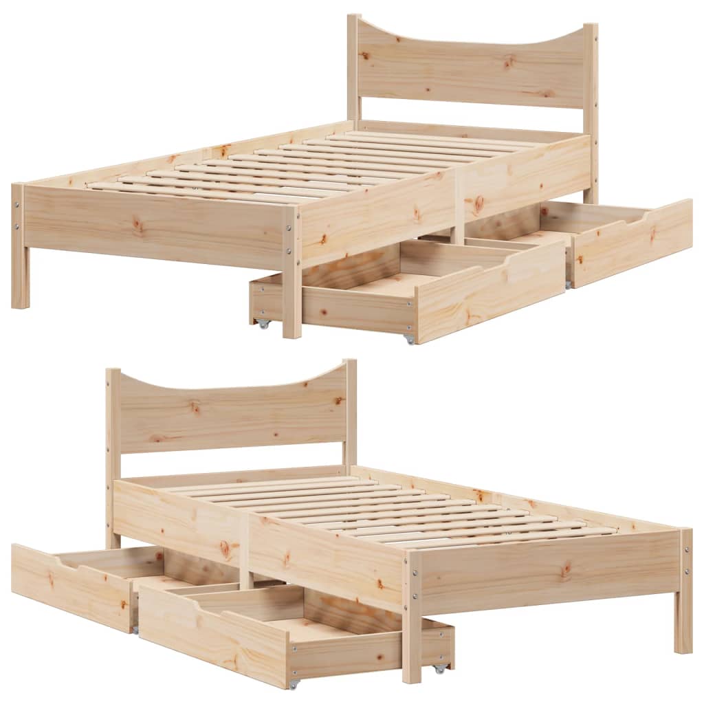 Bed Frame with Drawers 100x200 cm Solid Wood Pine