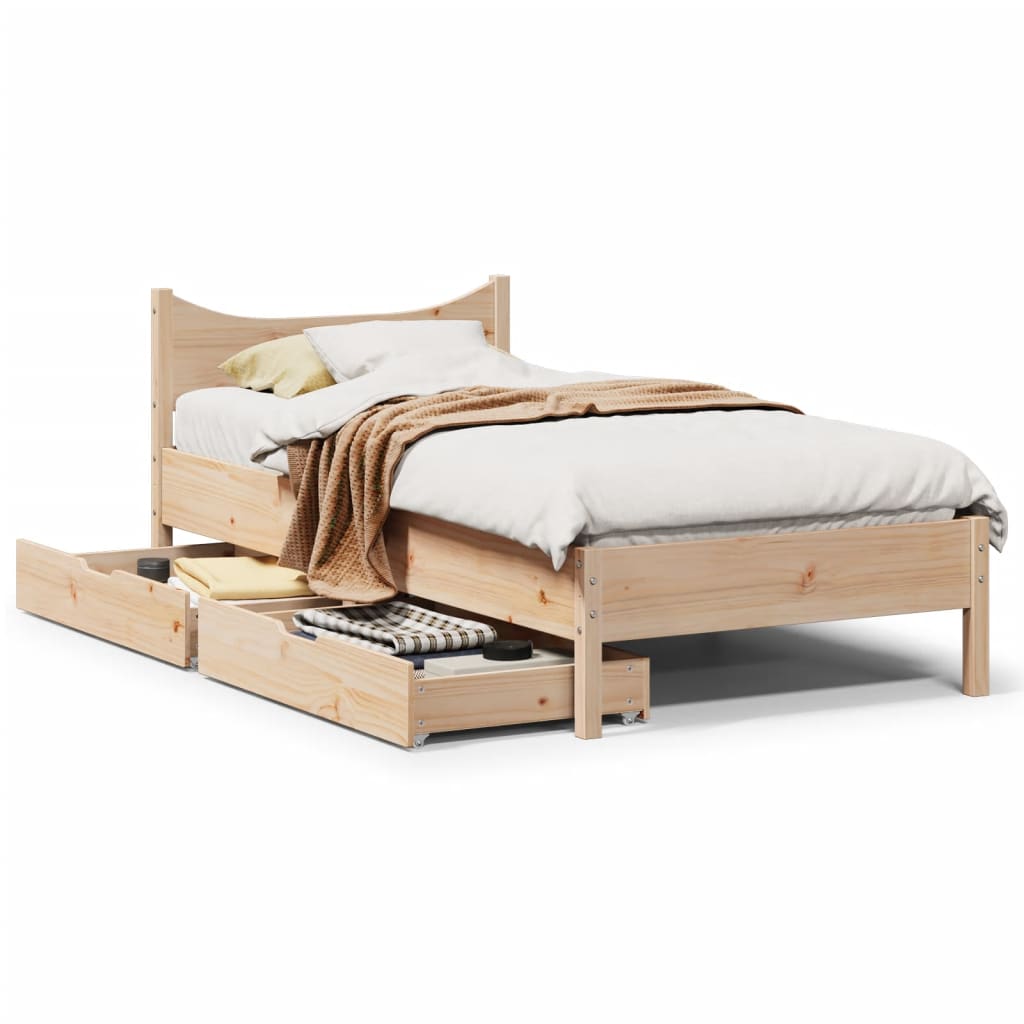 Bed Frame with Drawers 100x200 cm Solid Wood Pine