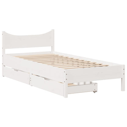 Bed Frame with Drawers White 100x200 cm Solid Wood Pine