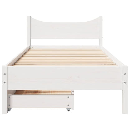 Bed Frame with Drawers White 100x200 cm Solid Wood Pine