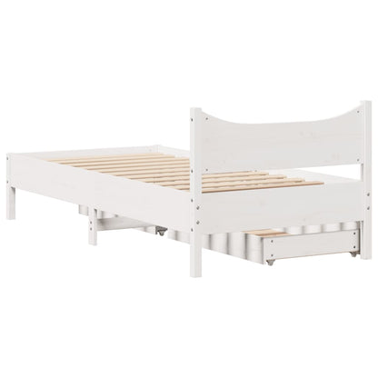 Bed Frame with Drawers White 100x200 cm Solid Wood Pine