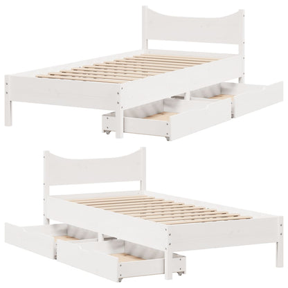 Bed Frame with Drawers White 100x200 cm Solid Wood Pine