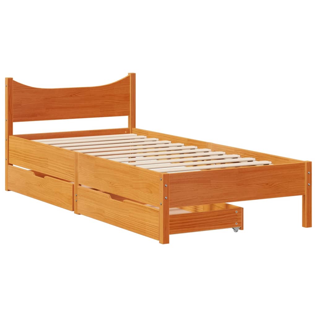 Bed Frame with Drawers Wax Brown 100x200 cm Solid Wood Pine