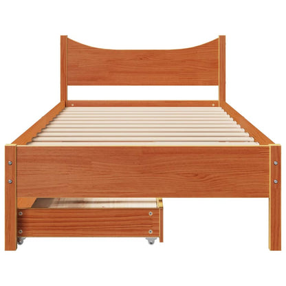 Bed Frame with Drawers Wax Brown 100x200 cm Solid Wood Pine