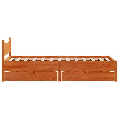 Bed Frame with Drawers Wax Brown 100x200 cm Solid Wood Pine