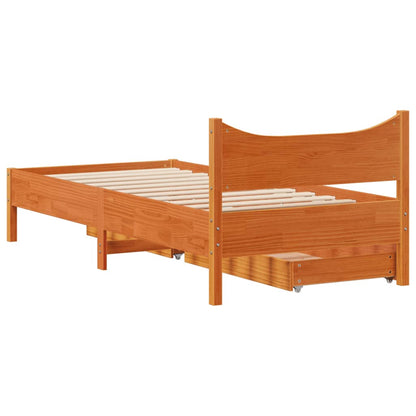 Bed Frame with Drawers Wax Brown 100x200 cm Solid Wood Pine