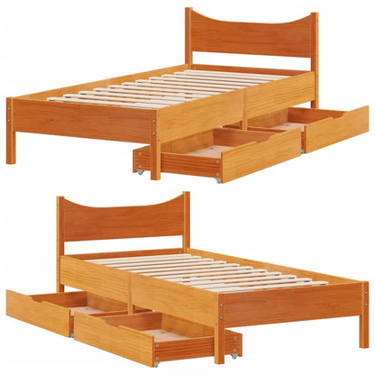 Bed Frame with Drawers Wax Brown 100x200 cm Solid Wood Pine