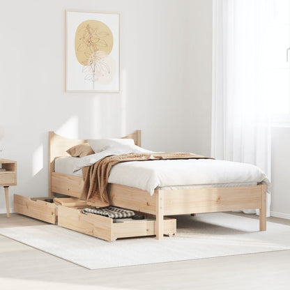 Bed Frame with Drawers 90x200 cm Solid Wood Pine