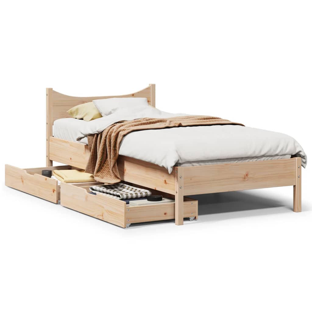 Bed Frame with Drawers 90x200 cm Solid Wood Pine