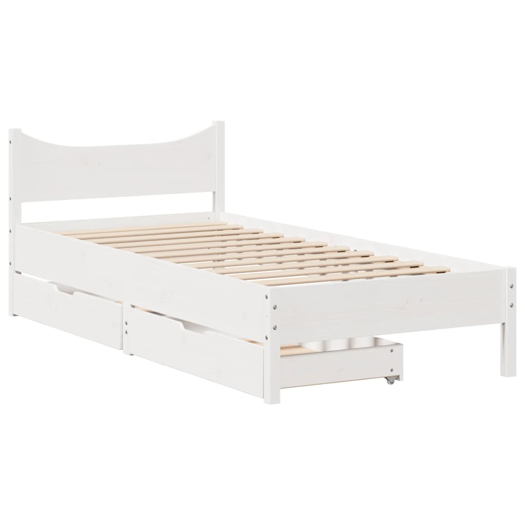 Bed Frame with Drawers White 90x200 cm Solid Wood Pine