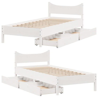 Bed Frame with Drawers White 90x200 cm Solid Wood Pine