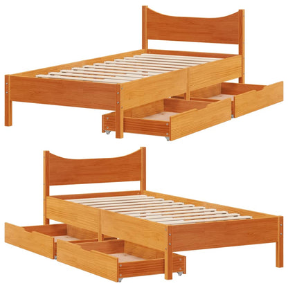 Bed Frame with Drawers Wax Brown 90x200 cm Solid Wood Pine