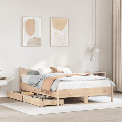 Bed Frame with Drawers 140x190 cm Solid Wood Pine