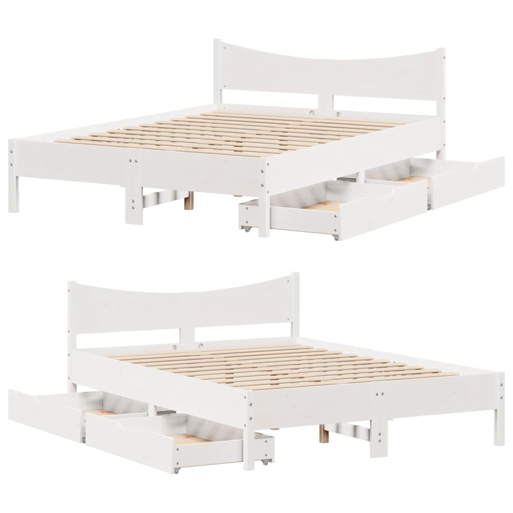 Bed Frame with Drawers White 140x190 cm Solid Wood Pine