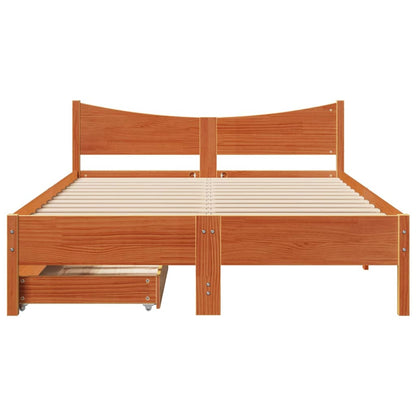 Bed Frame with Drawers Wax Brown 140x190 cm Solid Wood Pine