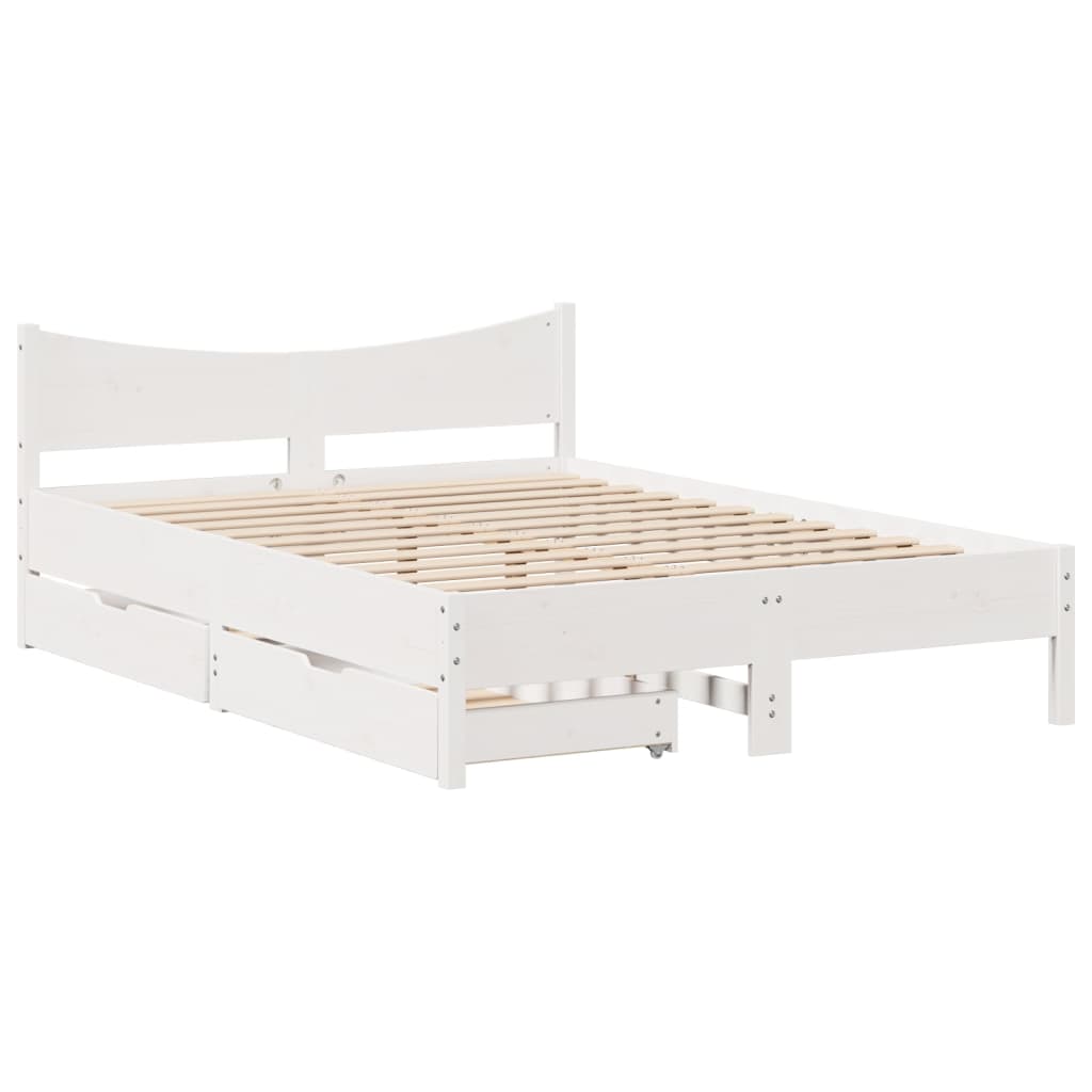 Bed Frame with Drawers White 135x190 cm Double Solid Wood Pine