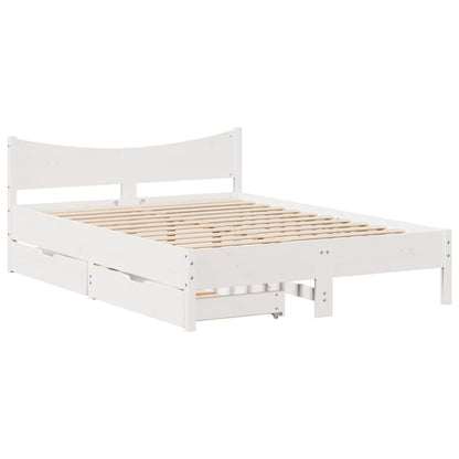 Bed Frame with Drawers White 135x190 cm Double Solid Wood Pine